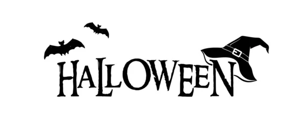 Halloween, illustrazione isolata in bianco e nero con tipografia — Vettoriale Stock