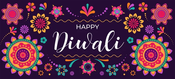 Happy Diwali Hindu πανό φεστιβάλ, ευχετήρια κάρτα. Burning diya εικονογράφηση, φόντο για το φως φεστιβάλ της Ινδίας — Διανυσματικό Αρχείο