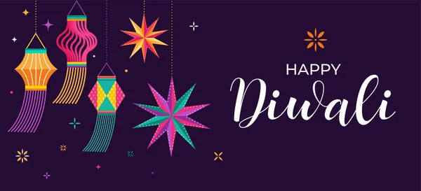 Happy Diwali Hindoe festival banner, wenskaart. Brandende diya illustratie, achtergrond voor licht festival van India — Stockvector