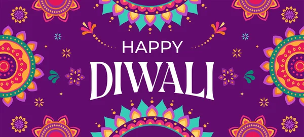 Glad Diwali Hindu festival banner, gratulationskort. Brännande diya illustration, bakgrund för ljusfestival i Indien — Stock vektor