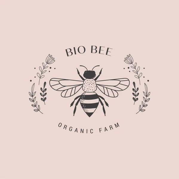 Sammlung handgezeichneter Bienen, Bio-Honig, Logo, Emblem, Etikett und Verpackungsdesign — Stockvektor