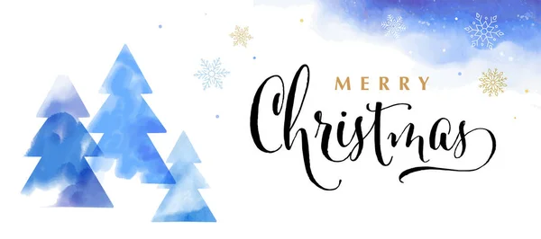 Счастливого рождественского синего фона с елками. Коллекция векторной акварели с элегантной иллюстрацией — стоковый вектор