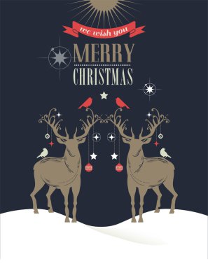 Christmas vintage greeting card, retro concept with deers