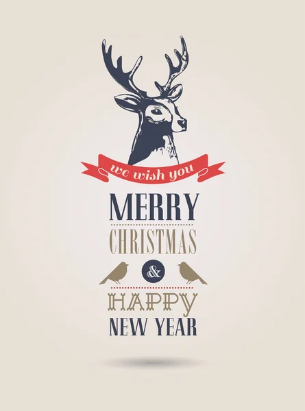 Рождественская винтажная открытка, концепция ретро авиапочты с оленями — стоковый вектор