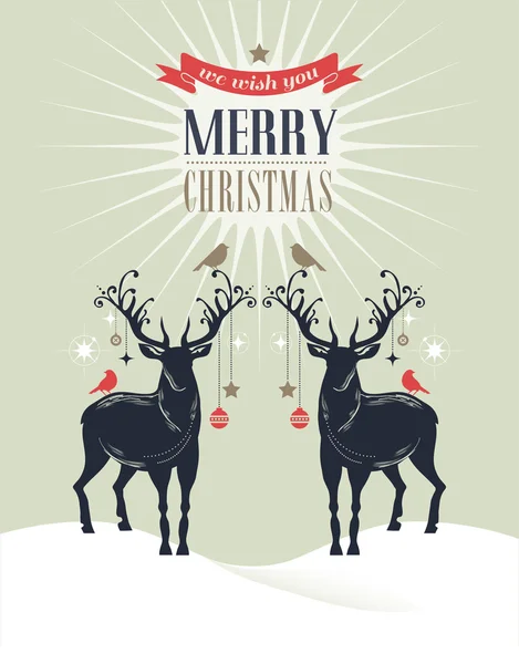 Christmas vintage greeting card, retro concept with deers — Stock Vector