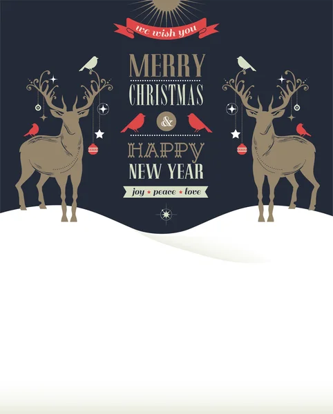 Tarjeta de felicitación vintage de Navidad, concepto retro con ciervos — Vector de stock