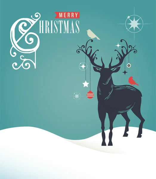 Christmas vintage greeting card, retro concept with deers — Stock Vector