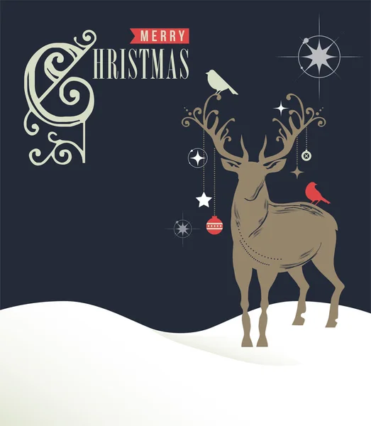 Різдвяна старовинна листівка, ретро концепція з оленями Стоковий вектор