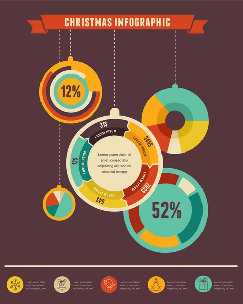 Weihnachtsinfografik mit Diagrammen und Datenelementen — Stockvektor