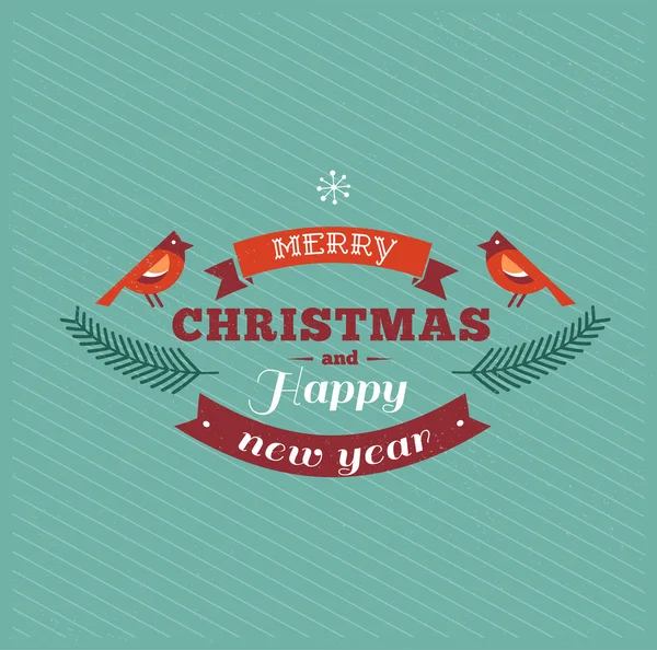 Design natalizio vintage con tipografia e uccelli — Vettoriale Stock
