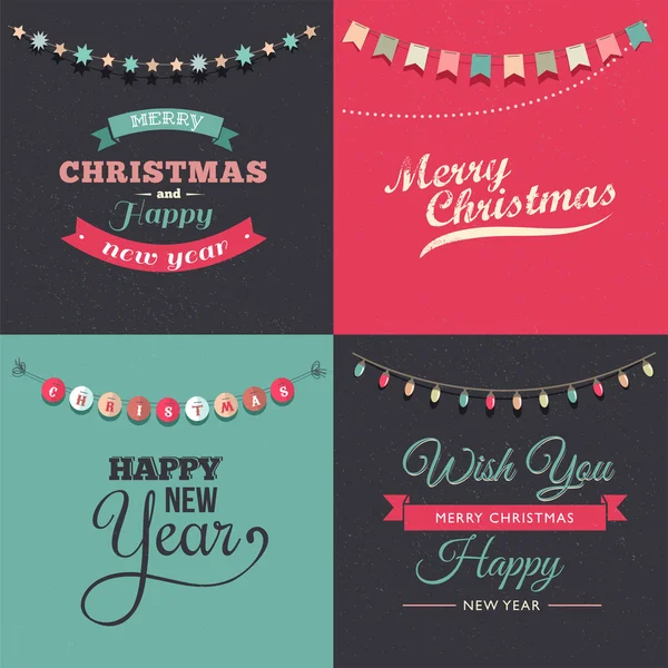 Vintage karácsonyi design a tipográfia és a füzér Jogdíjmentes Stock Illusztrációk
