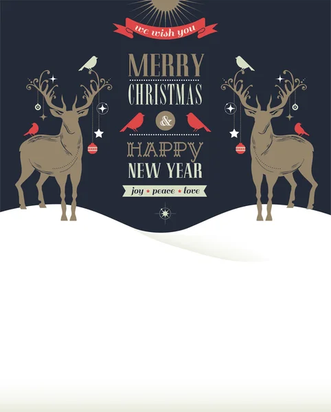 Noel tebrik kartı, geyikler konseptiyle — Stok Vektör