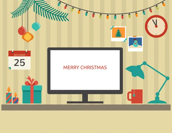 Natal Santas projeto plano de desktop — Vetor de Stock