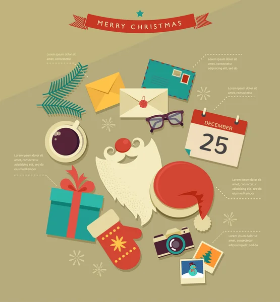 Karácsonyi asztali lapos ikonok design, infographic — Stock Vector