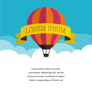 Hava balonu, güneş ve afiş arka plan