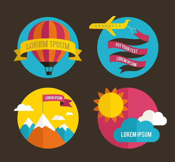 Hava balonu, güneş ve uçak arka planlar — Stok Vektör