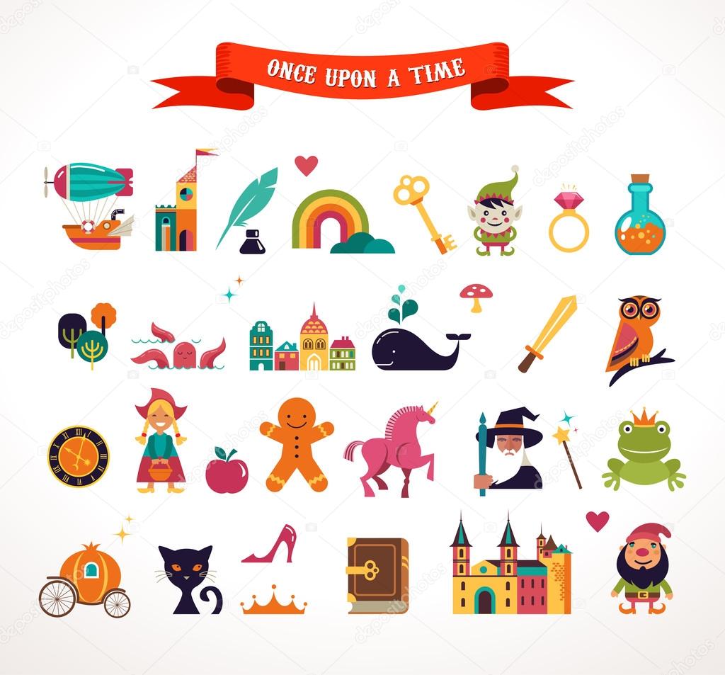 Colección De Elementos De Cuento De Hadas Iconos Vector Gráfico Vectorial © Marish Imagen