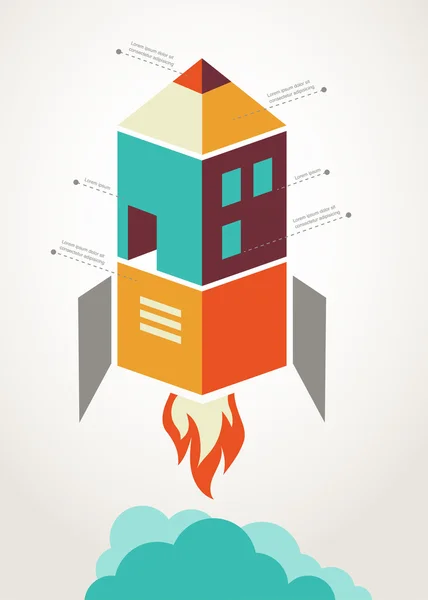 Cohete educativo, aprendizaje en línea, concepto infográfico — Vector de stock