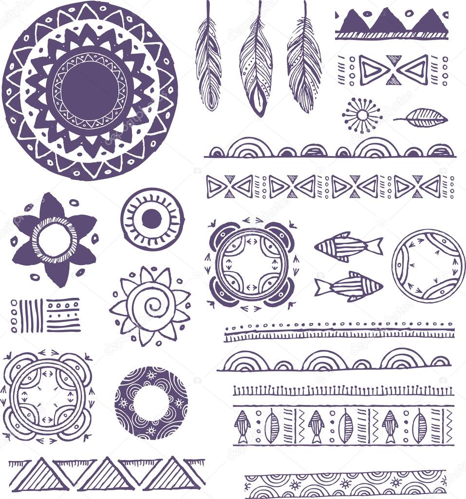 Tribal, Bohemian Mandala background with round ornaments, patterns and elements