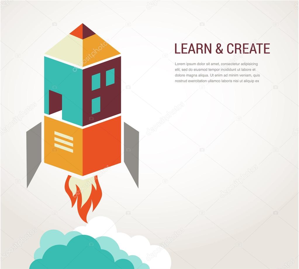 Education rocket, online learning, concept infographic