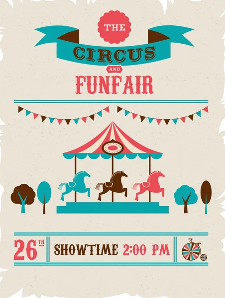 Cartaz vintage com carnaval, feira divertida, fundo do vetor do circo — Vetor de Stock