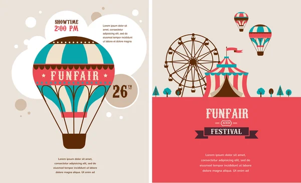 Vintage poster with carnival, fun fair, circus vector background — Stock Vector