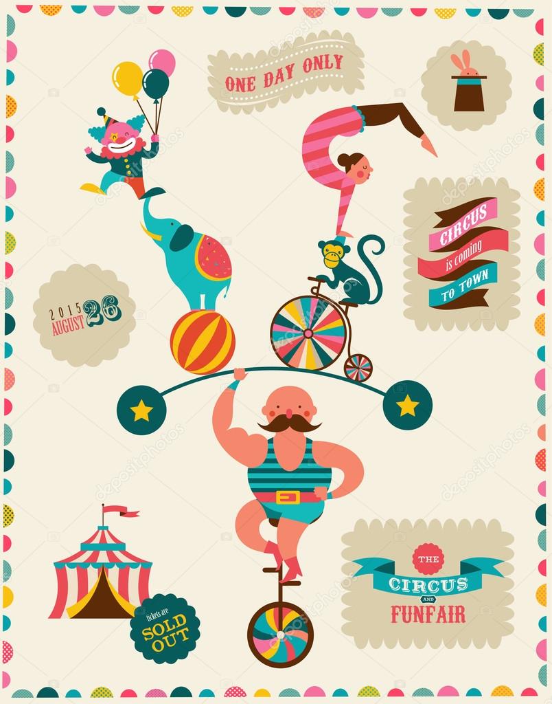 vintage poster with carnival, fun fair, circus vector background