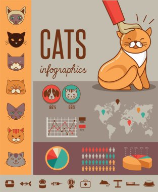Kedi infographics vektör simgeler kümesi ile