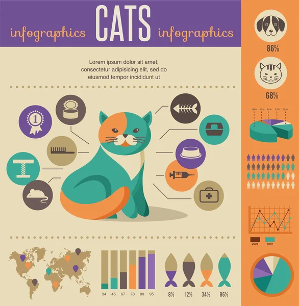 Kat infographics met vector icons set — Stockvector