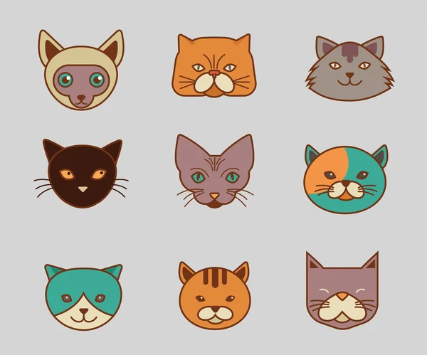 Collectie van kat lijn en kleur vector icons, illustraties — Stockvector