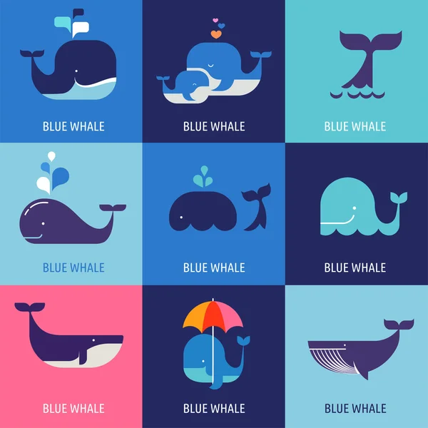 Collection of vector whale icons — Stock Vector