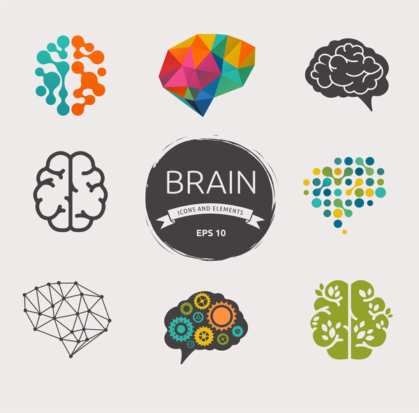 Collection of brain, creation, idea icons and elements
