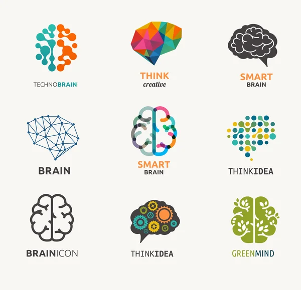 Raccolta di cervello, creazione, icone ed elementi dell'idea — Vettoriale Stock