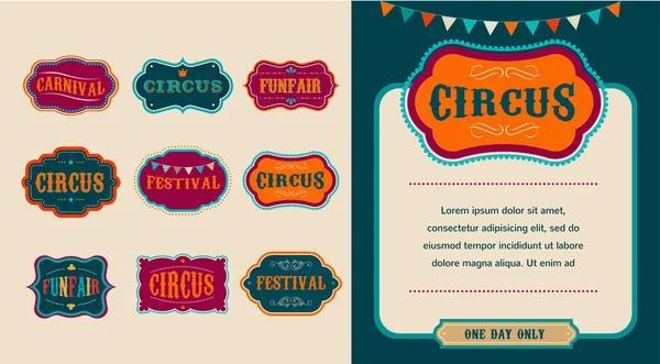 Set de etichete Vintage Circus — Vector de stoc