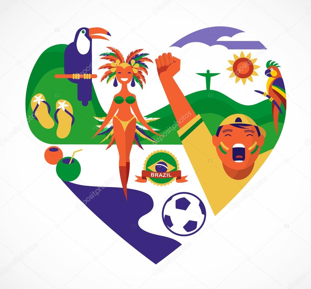 Brazil love - heart with a set of icons