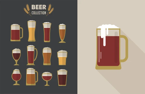 Συλλογή από ποτήρια μπύρας επίπεδη διάνυσμα — Διανυσματικό Αρχείο