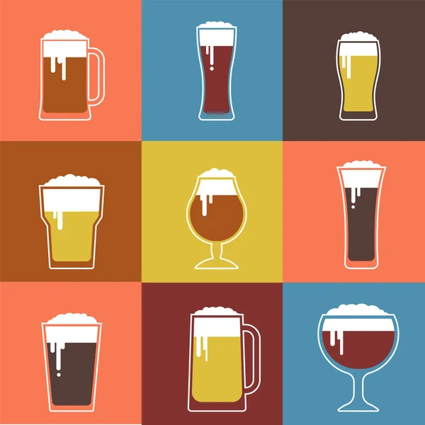 Collection of flat vector Beer glasses — Stock Vector