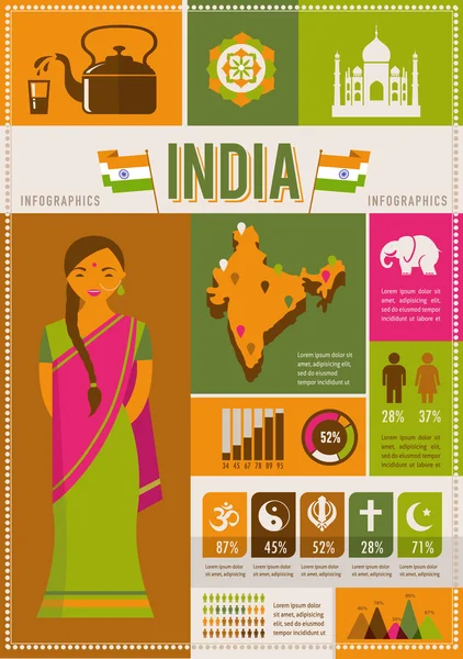 Inde infographies et éléments — Image vectorielle