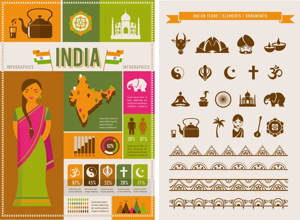 インド インフォグラフィックスと要素 — ストックベクタ