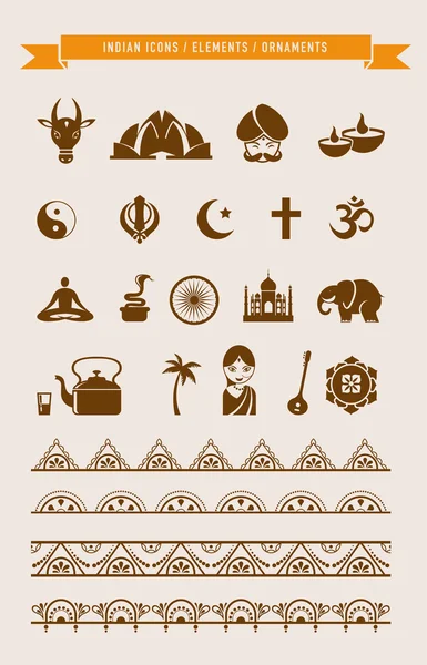 India - colección de iconos y elementos — Vector de stock