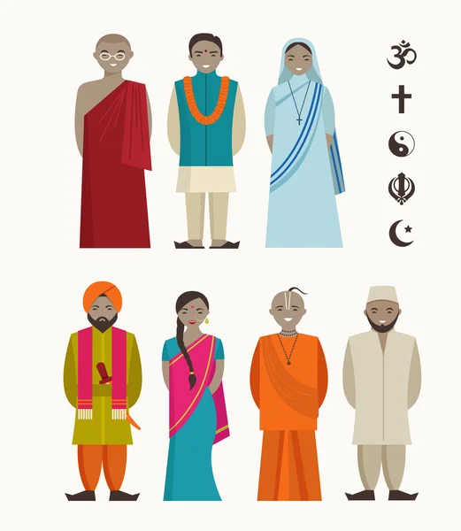 Indiska folket - olika indiska religiösa — Stock vektor
