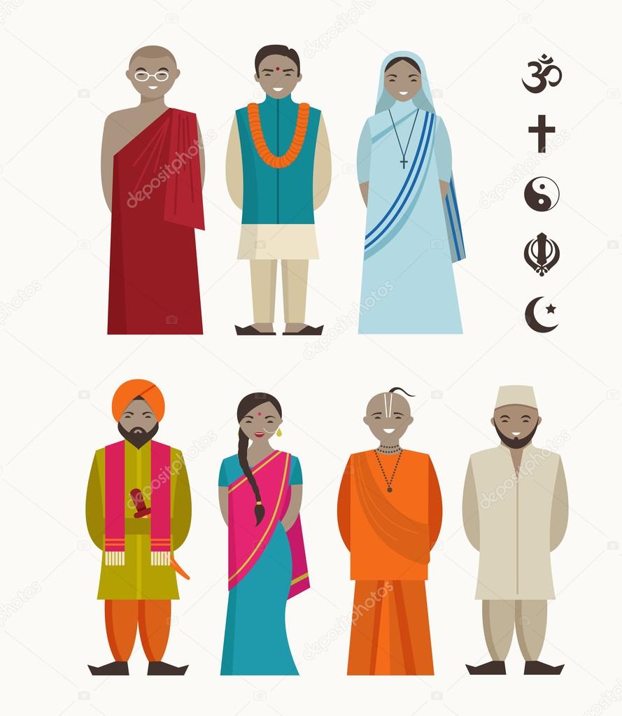 Indians in national dress with a flag. A man and a woman in traditional  costume. Indian girl in a sari. Stock Vector | Adobe Stock
