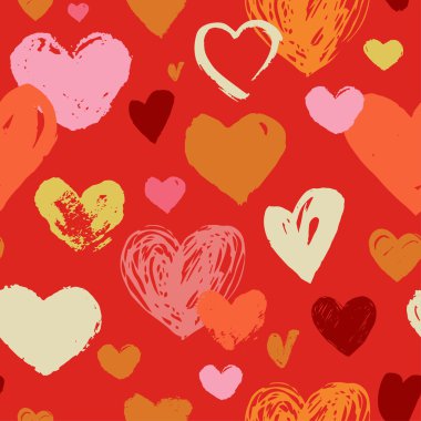 Sorunsuz kırmızı el çizilmiş doodle desen yürekleri
