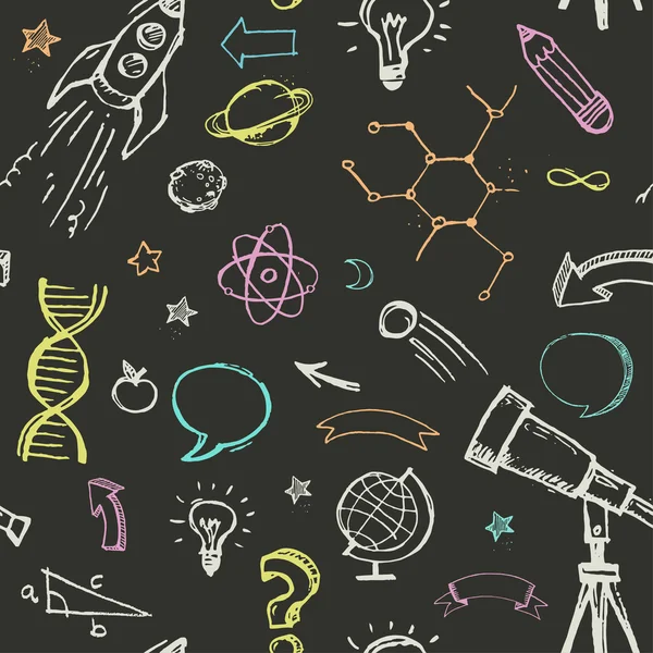 Bildung, Wissenschaft Doodles - nahtlose Muster — Stockvektor