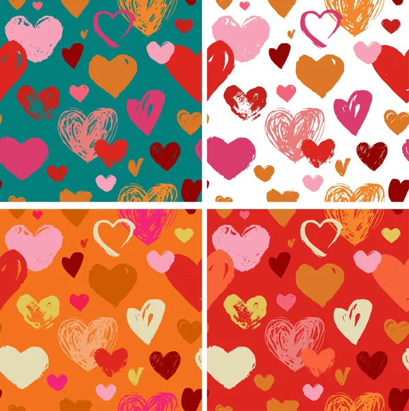 Seamless red hand drawn doodle pattern with hearts — Stock Vector