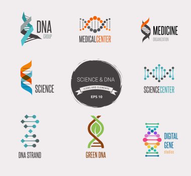DNA, genetik elemanlar ve simgeler koleksiyonu