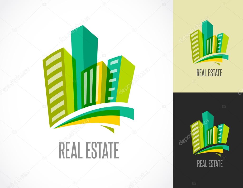 Colorful real estate, city and skyline icon