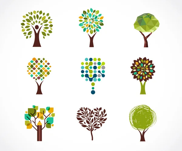 Collection of green tree - logos and icons — Stock Vector