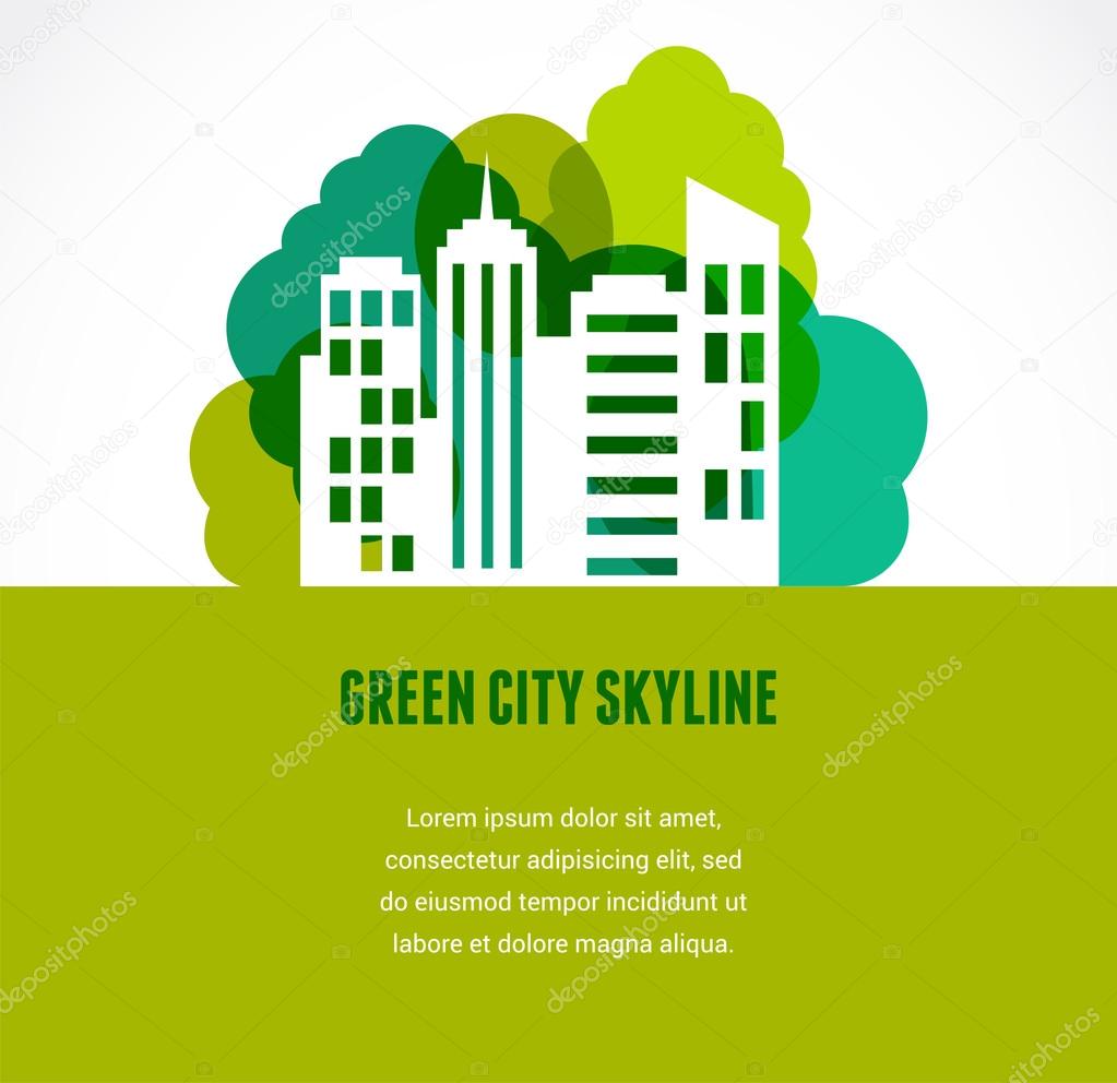 Green, ecology city and skyline icon, vector illustration