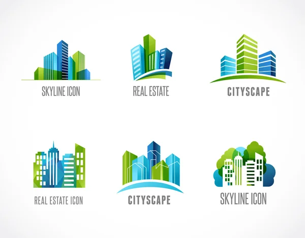 real estate, city, skyline icons and logos